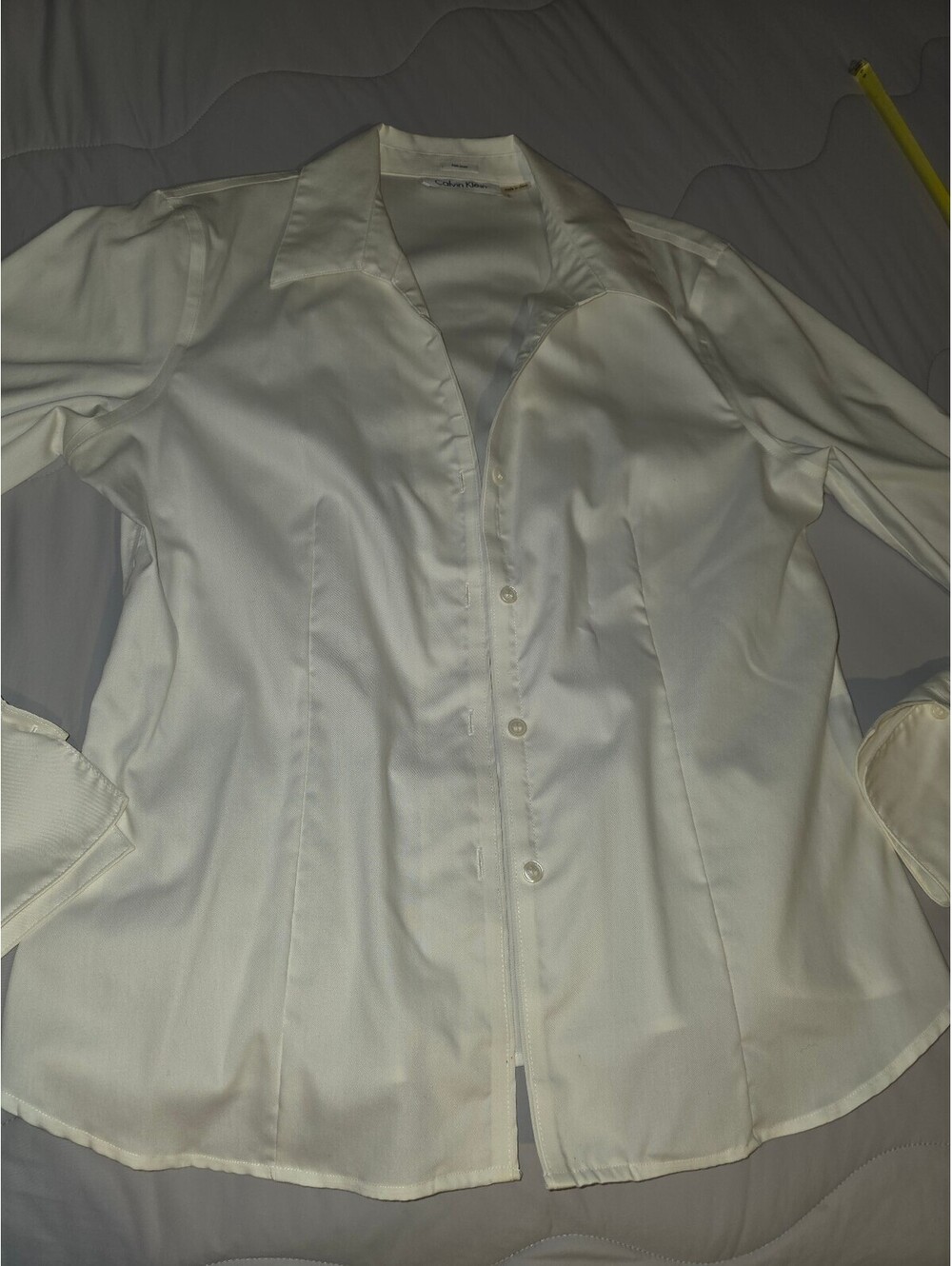 Calvin Klein Women White 100% Cotton Dress Shirt Size 12 with Buttons
